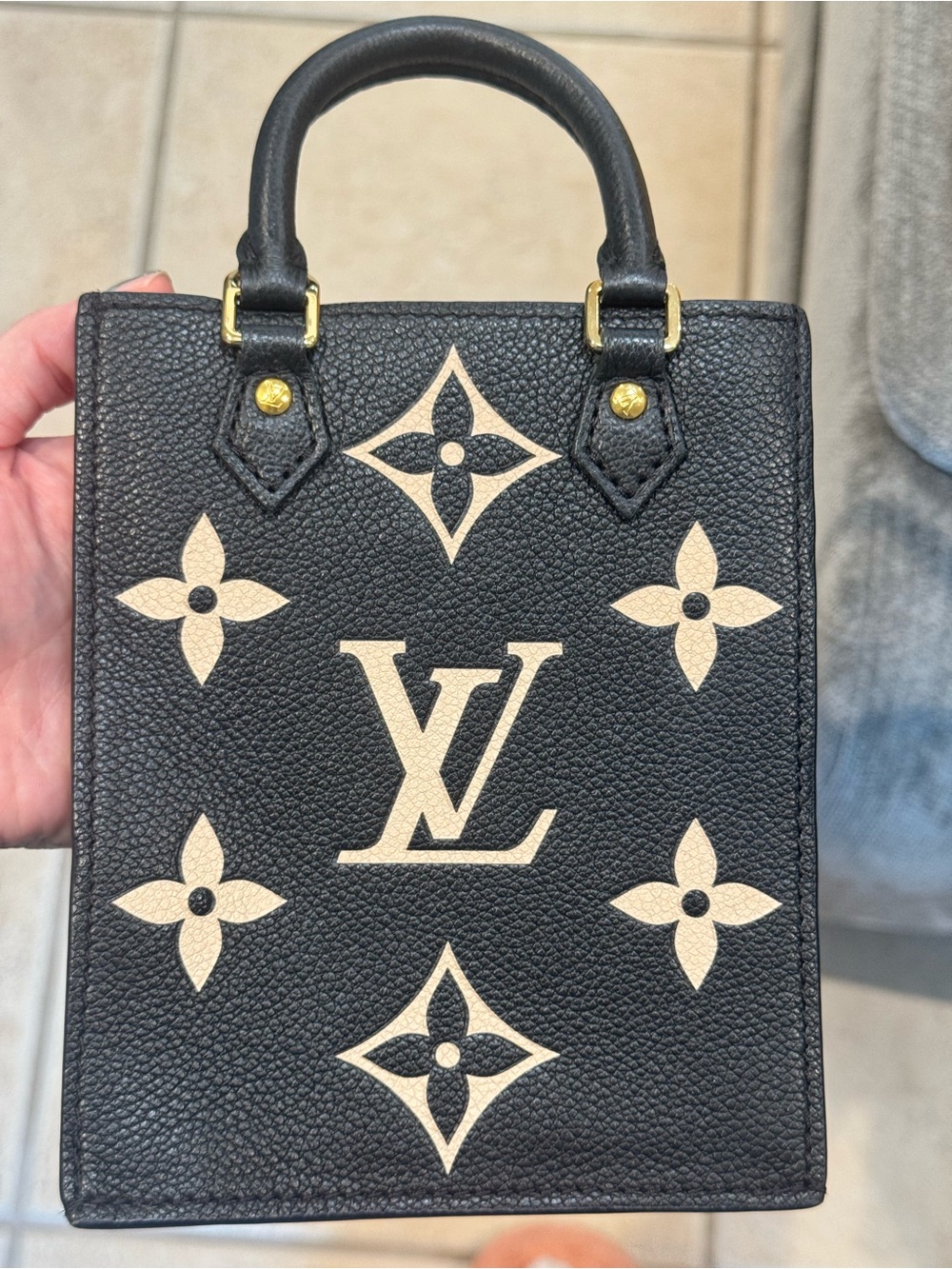 Louis Vuitton Black Mini Tote with Beige Monogram Accents - Picture 8 of 12